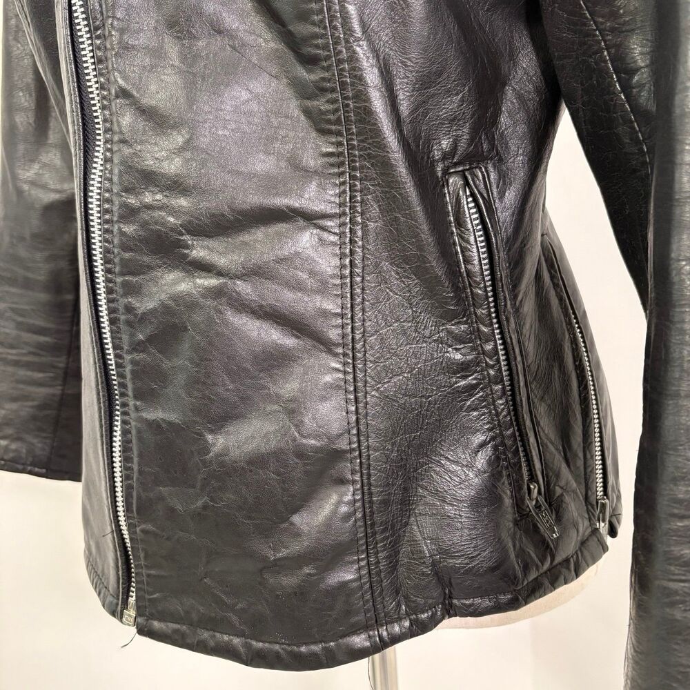Vintage 70s Black Leather Motorcycle Jacket Sz 15 - Picture 3 of 12